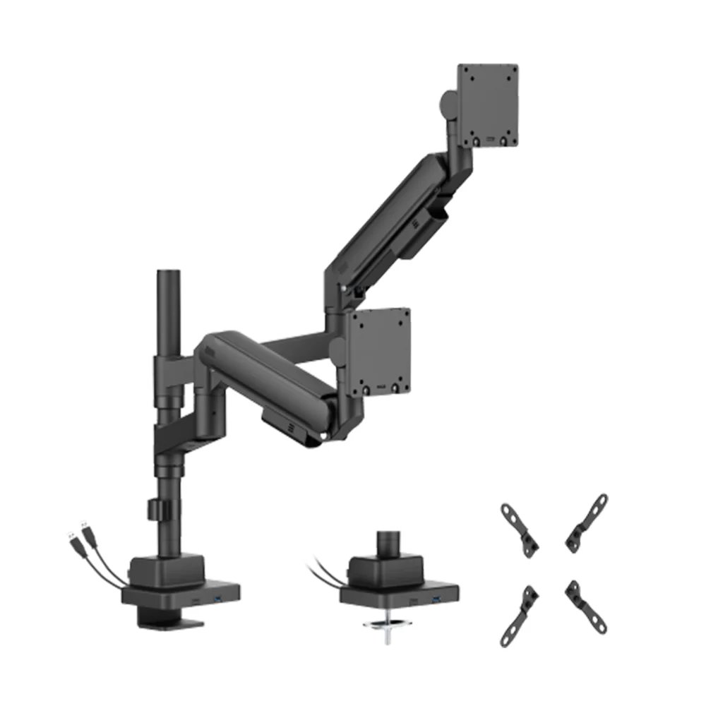 Titan Heavy-Duty Pole-Mounted Gas Spring Dual Monitor Arm with USB-A and USB-C Ports